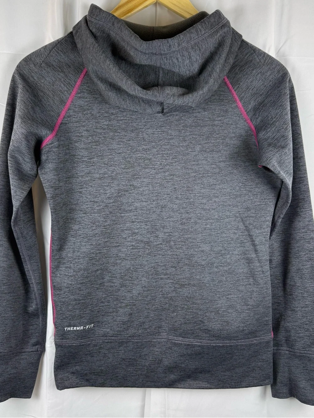 Nike Therma-FIT Gray Pink Pullover Hoodie XS Striped Swoosh Fleece